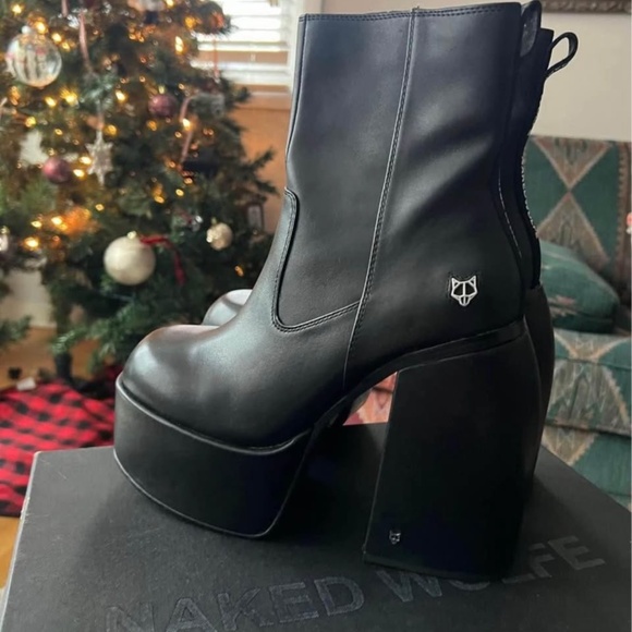 NAKED WOLFE JAILBREAKER PLATFORM BLACK LEATHER BOOTS SZ 9 - Picture 2 of 5